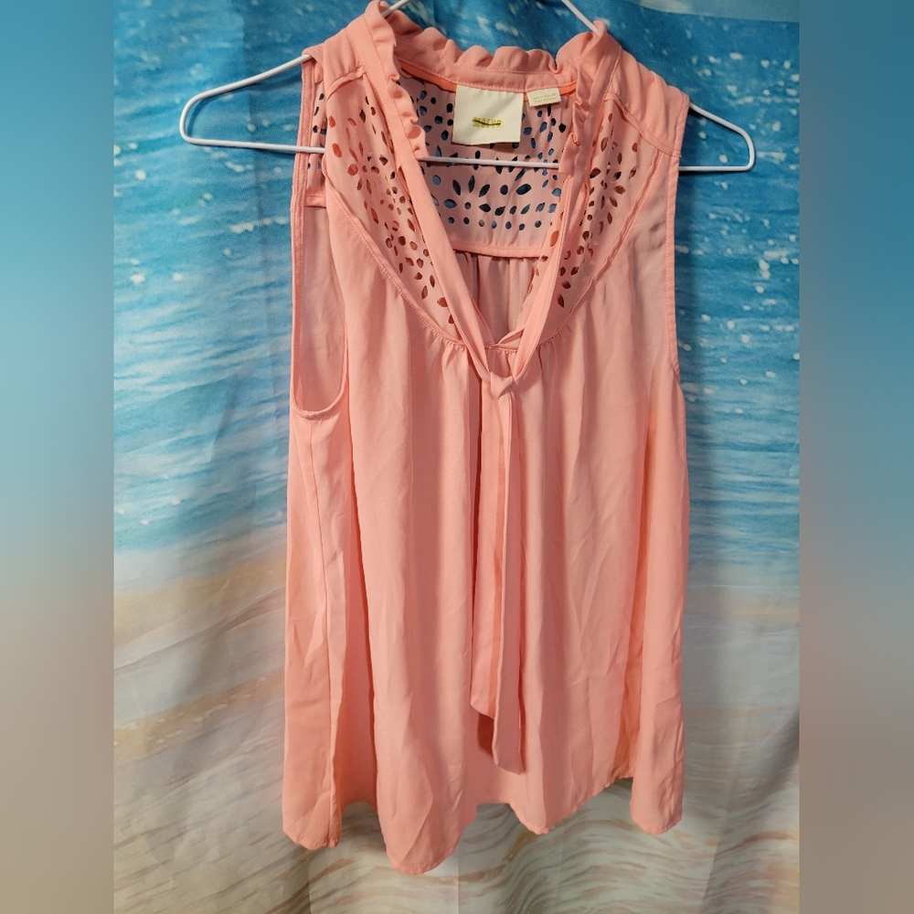Anthropologie Maeve NWOT Coral Sleeveless blouse Neck Bow Size 4
